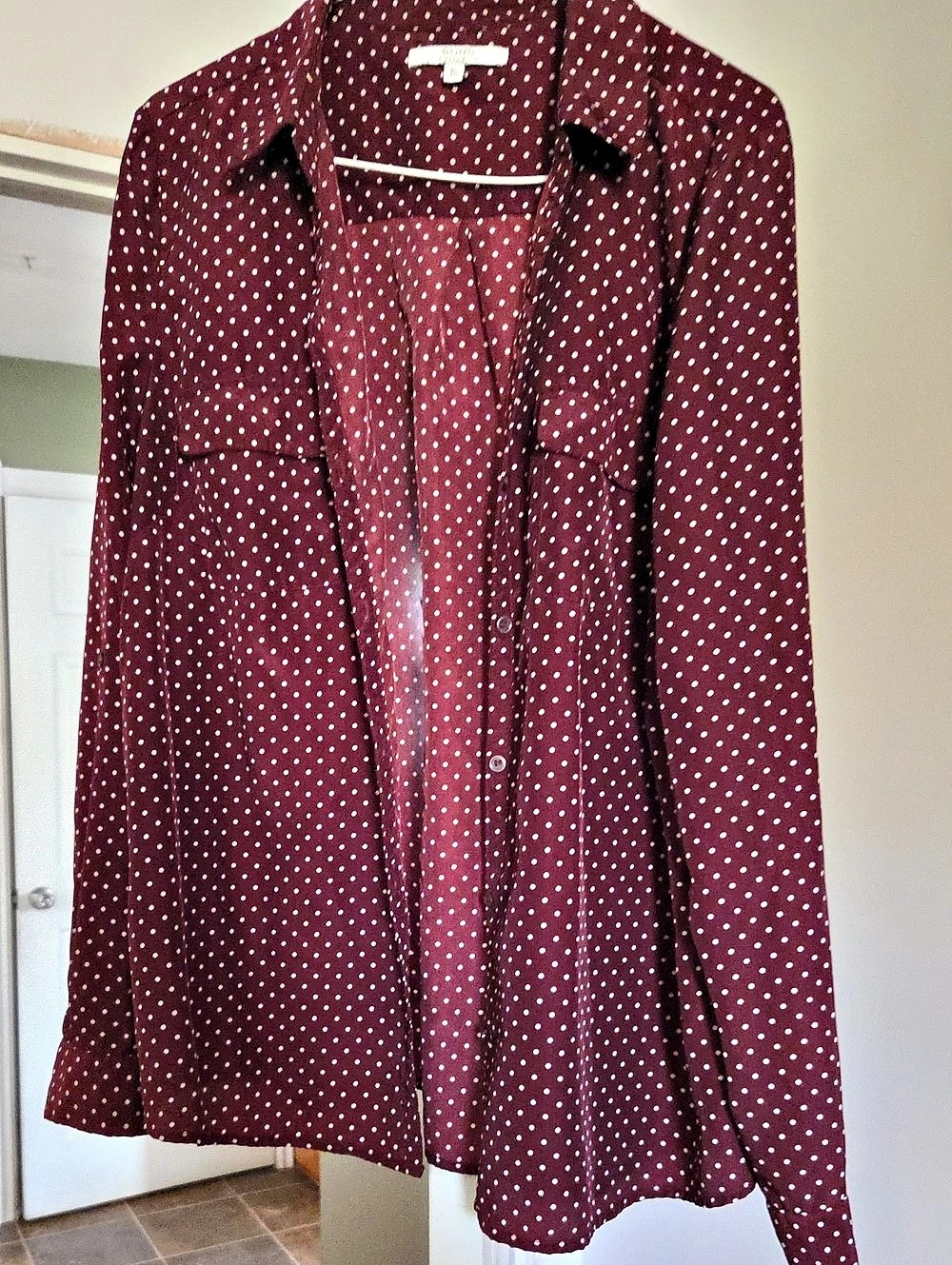Sung Polka Dot Button Down Shirt in Burgundy & White Size XL